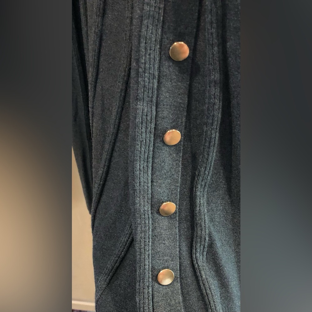 Liz Claiborne Dark Gray Pleated Knit A-Line Skirt w/ Gold Accent Buttons - Picture 2 of 5